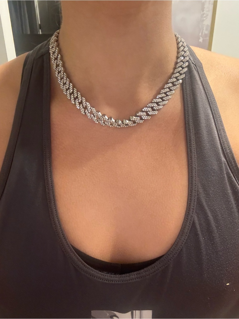 Silver Pave Cuban Link Choker Necklace - Women's Jewelry